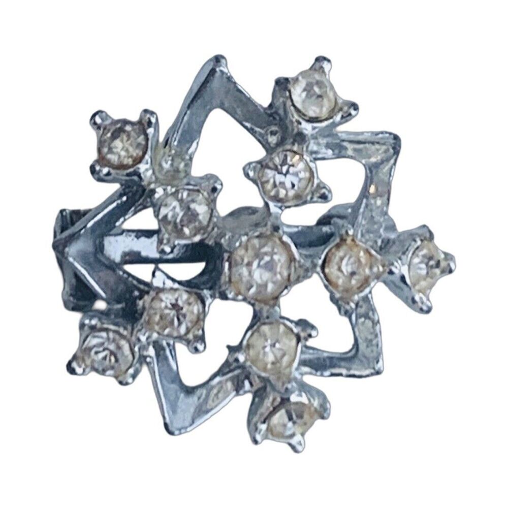 Rhinestone Snowflake Brooch Pin 1" Silver Tone Holiday Winter